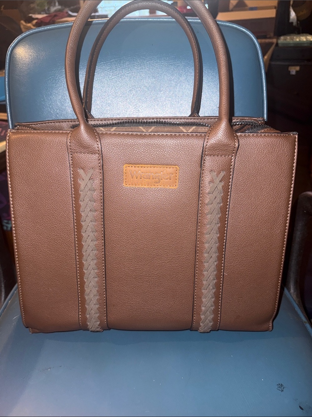 Wrangler Brown Dual-Handle Leather Satchel
